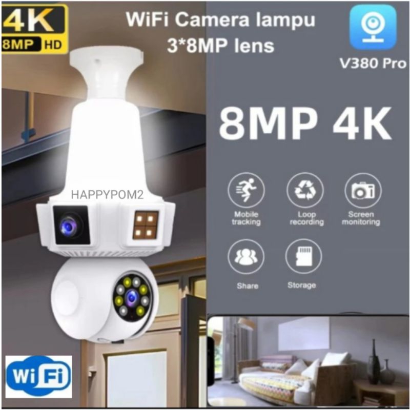 ใหม่ THREE LENS กล้องวงจรปิดกลางแจ้ง IP กล้อง WIFI LIGHT BULB V380 PRO