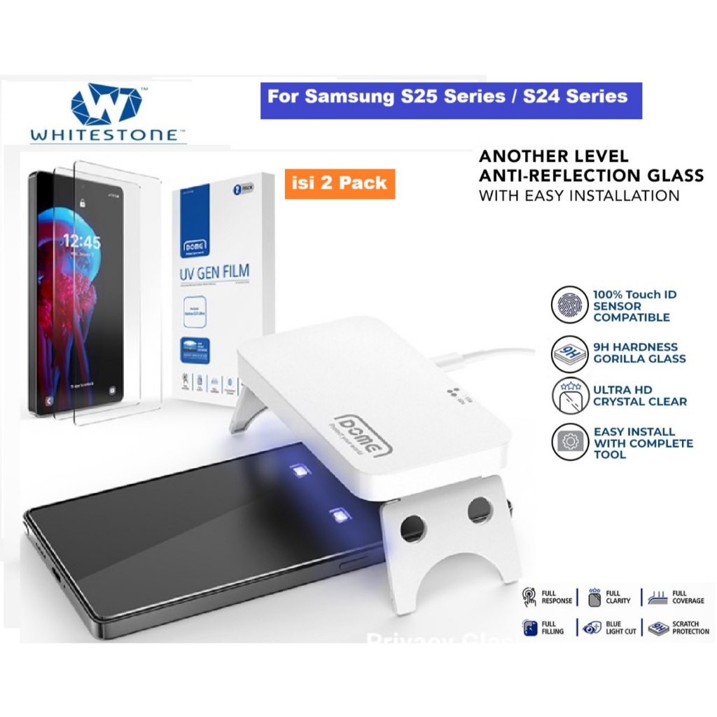 Whitestone UV Gen Hard Coated Film Samsung S25 Ultra S24 Ultra S24 Plus S24 Screen Protector บรรจุ 2