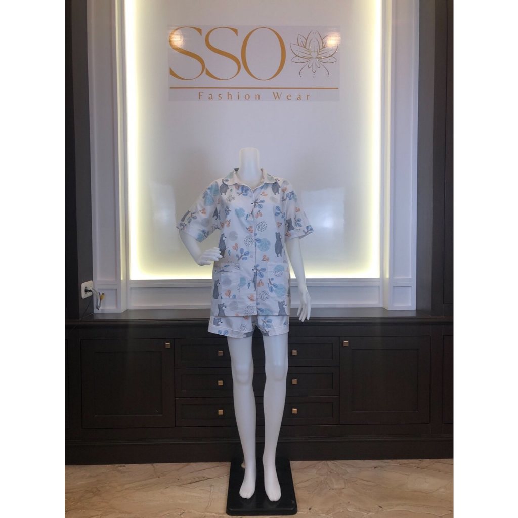 KATUN SSO – ชุดนอนคอตตอนญี่ปุ่น– พรีเมี่ยมสําหรับผู้หญิงผู้ใหญ่ - หมีขาว - กางเกงขายาว - หมี - ทุกขน
