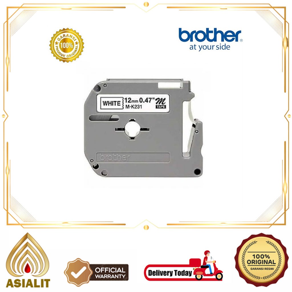 Brother M-K231 เทปฉลากสีขาวสีดําขนาด 12 มม.ความยาว M K231 8M MK231
