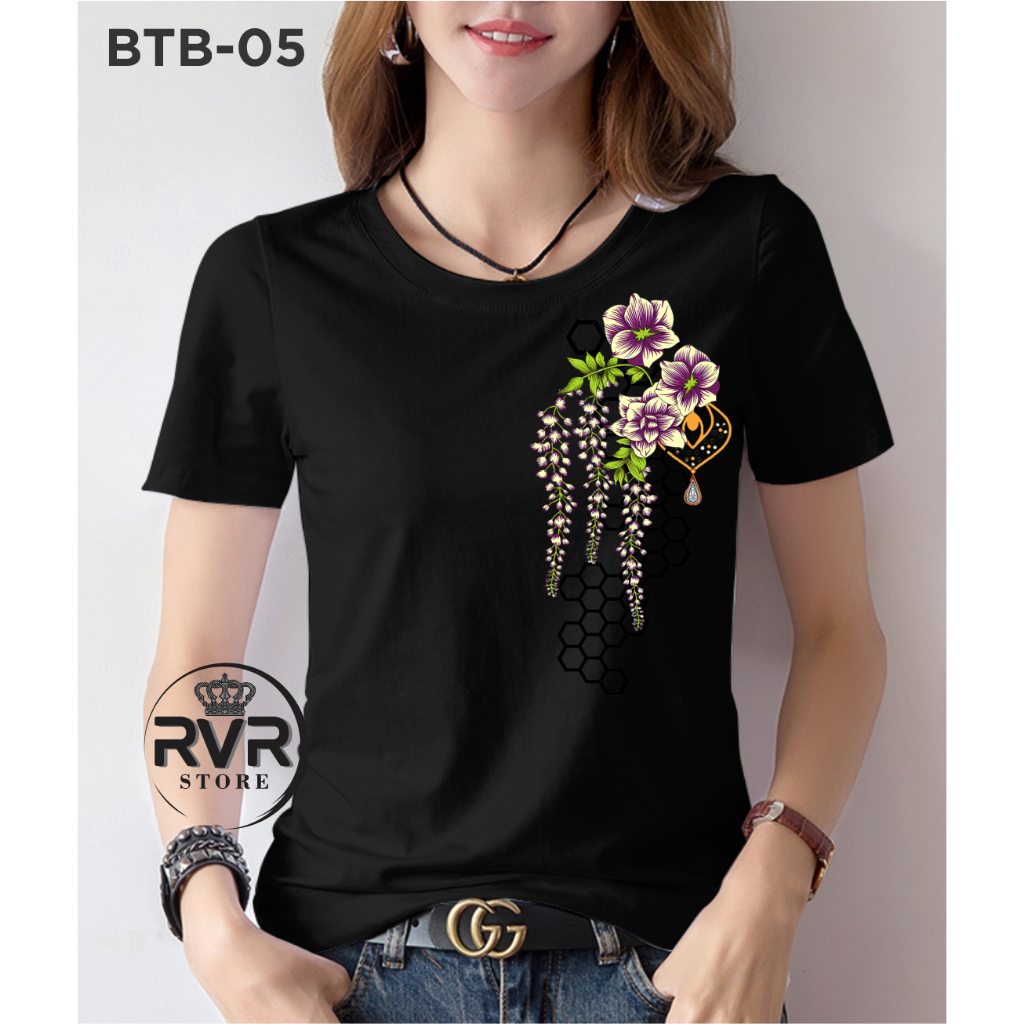 BTB เสื้อยืดผู้หญิง Batik motif/ท็อปส์ซูพิมพ์จัมโบ้ผู้หญิง/เสื้อยืดพิมพ์ลายผู้หญิง เสื้อยืดแขนสั้นผู