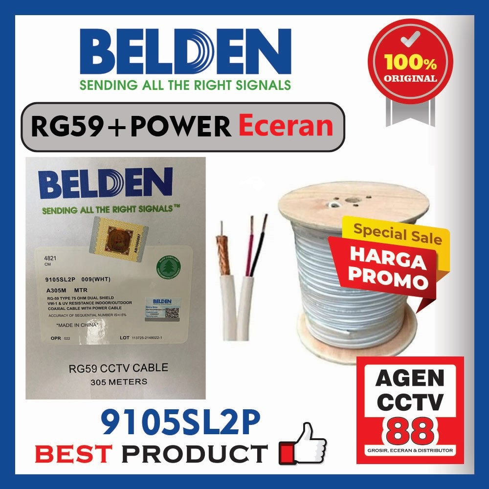 Belden CCTV Coaxial Cable ขายปลีกมิเตอร์ BELDEN USA RG59 Plus Power 9105SL2P