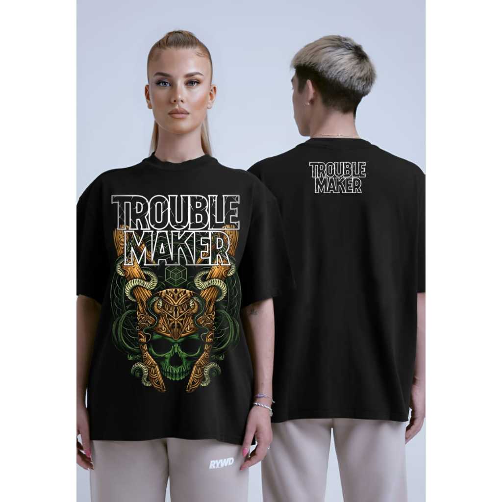 TROUBLE MAKER Mens Skull T-Shirt Mens T-Shirt Mens Short Sleeve T-Shirt Distro Jumbo Mens T-Shirt - 