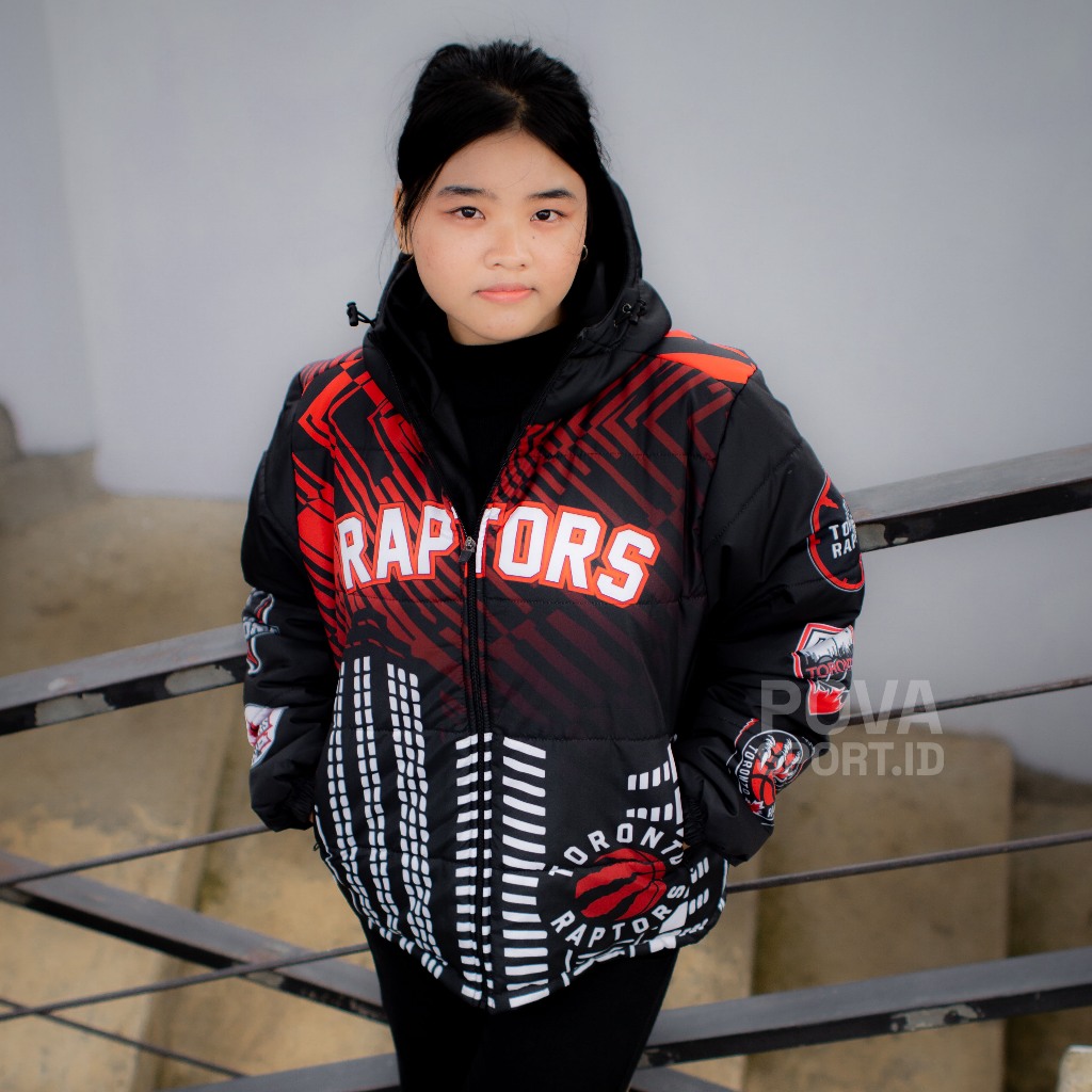 POVA - เสื้อแจ็คเก็ตปักเป้าสําหรับผู้ชายและผู้หญิงพิมพ์ลายซิป Toronto Raptors