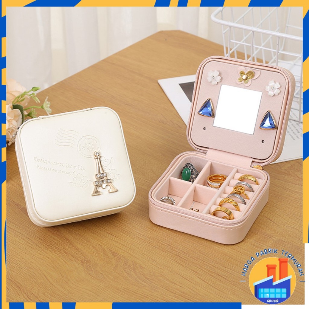 HPT กล่องเก็บเครื่องประดับแก้ว Mini กล่องเก็บเครื่องประดับ Motif 2 ด้านต่างหูสร้อยคอสร้อยข้อมือเครื่