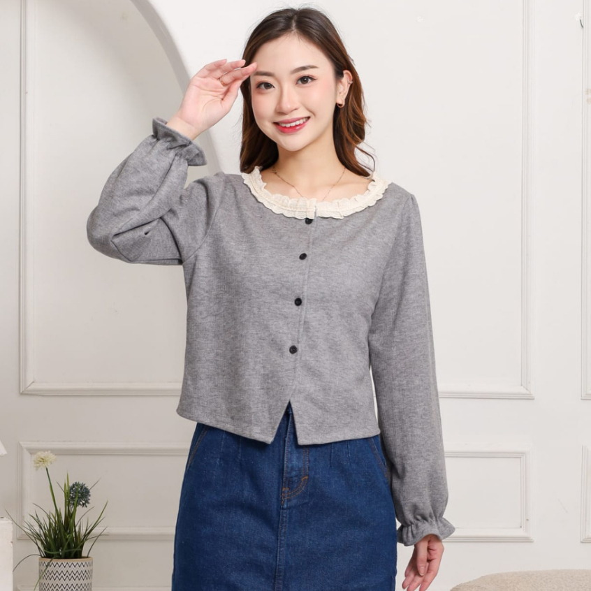 MKY CLOTHING LACE COLLAR BLOUSE RUFFLE SLEEVE BLOUSE