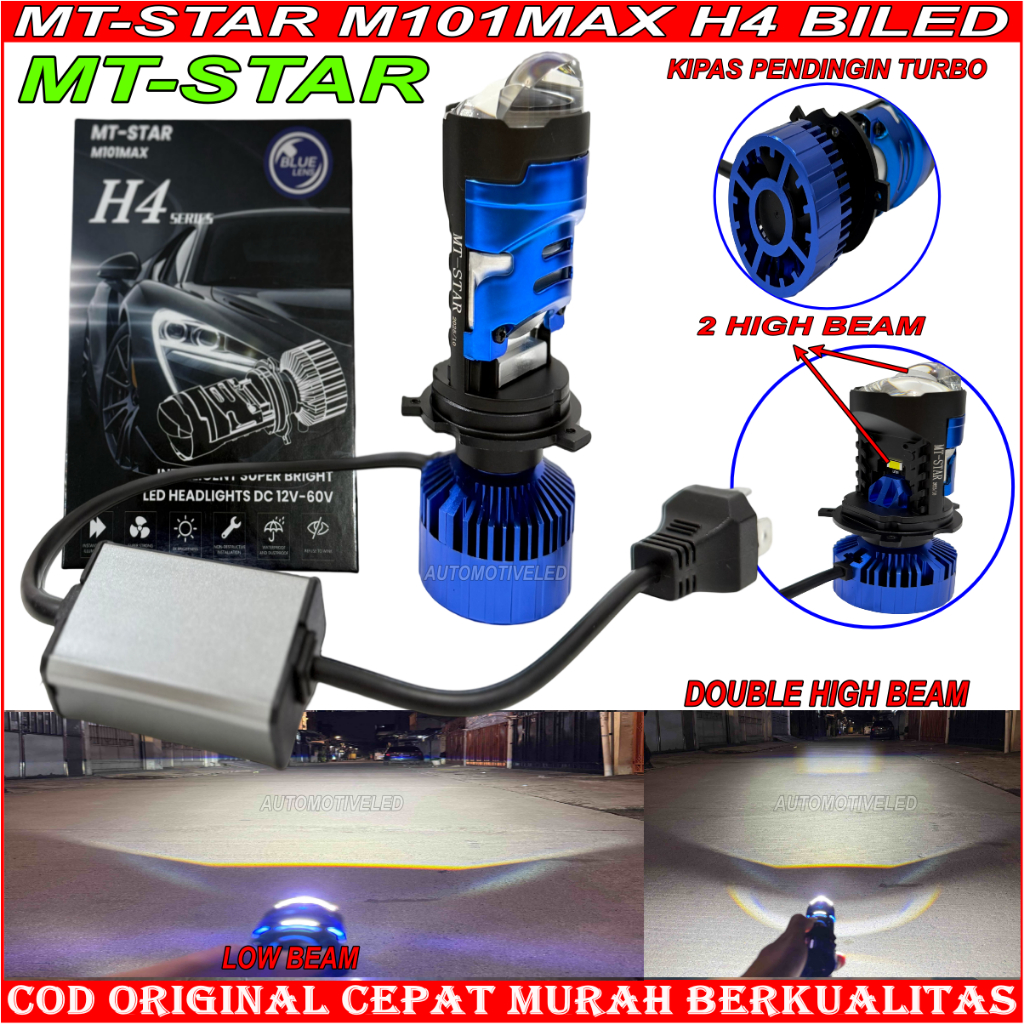 MT STAR - ต้นฉบับ MINI LED PROJECTOR H4 M101 MAX MTSTAR BLUELENSE รถรถจักรยานยนต์ไฟหน้าไฟหน้า BIXD H