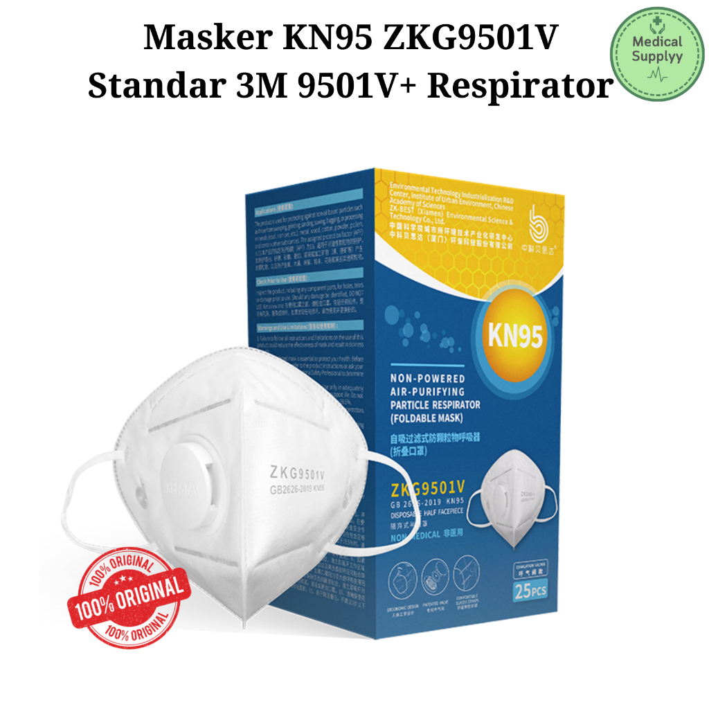 KN95 หน้ากาก ZKG9501V มาตรฐาน 3M 9501V+ เนื้อหาช่วยหายใจ 25 ชิ้น