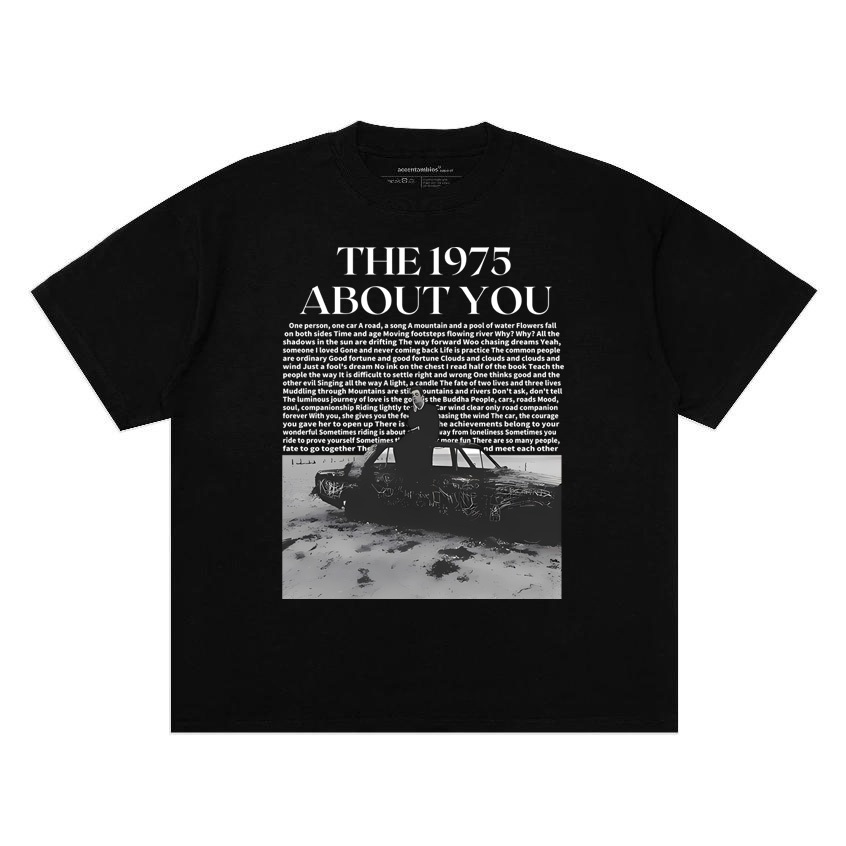 เสื้อยืดสีดํา "The 1975 About You" เสื้อยืดคุณภาพสูง