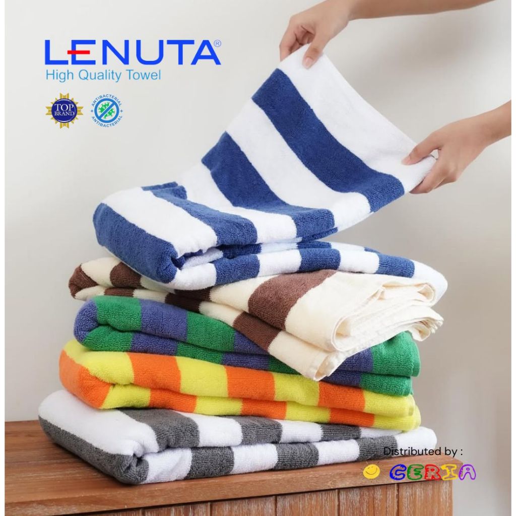 KATUN Jumbo Beach / Spa Hotel Bath Towel ผ้าฝ้ายหนา LENUTA Navy Stripe สีขาว 85x155cm