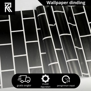 Wallpaper dinding stiker dinding premium kamar tidur ruang tamu barbershop all motif bata hitam