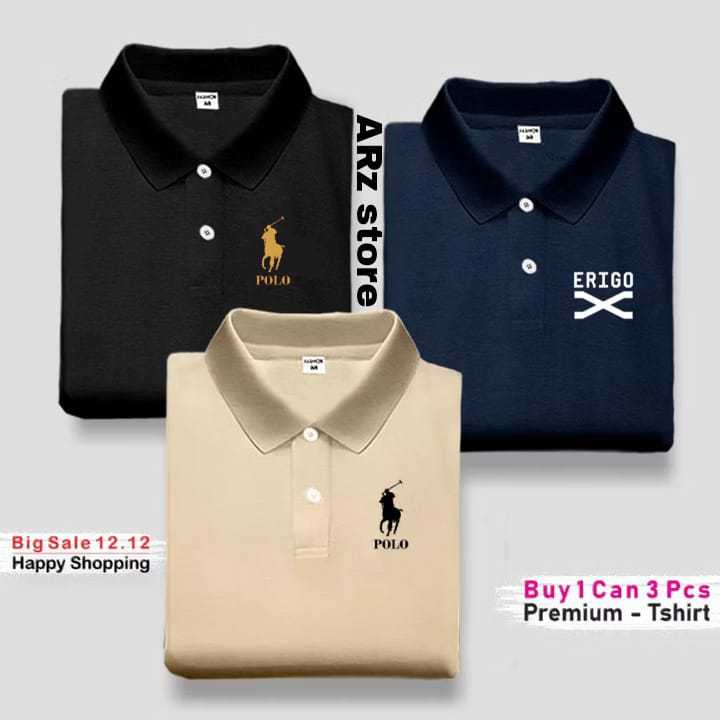 ซื้อ 1 แถม 3 ชิ้น เสื้อยืดคอปกโปโล (โลโก้โปโล /3Rigo X) เสื้อยืดผู้ชาย Distro DM/L/XL/XXL Distro