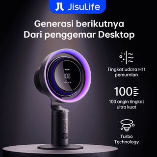 JISULIFE Pro3 Kipas Meja Turbo Purifikasi Udara Fast Charge 18W Baterai 10000mAh Daya Tahan Lama Bisa Berputar & Atur Sudut Dilengkapi Lampu Ambient Warna-warni Cocok untuk Kantor Meja Komputer & Hadiah
