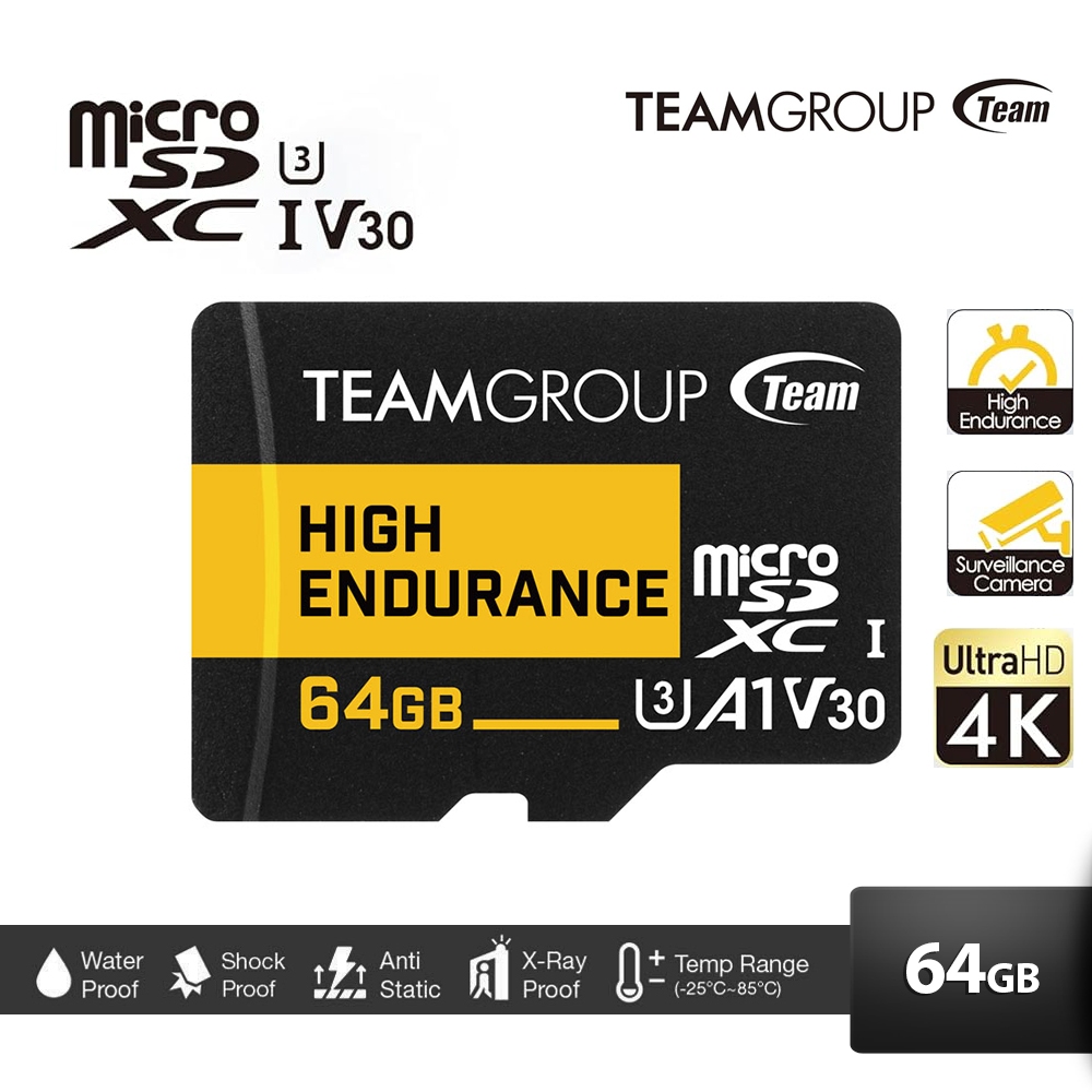 TEAM GROUP การ์ดหน่วยความจํา Micro SDXC UHS-I U3 V30 ความทนทานสูง - 64GB