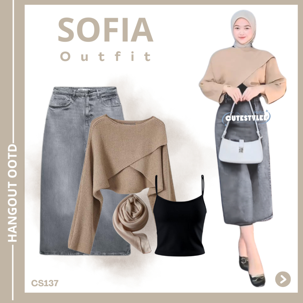 One Set Denim 4in1 Remja (กระโปรงยีนส์,เสื้อถัก,เสื้อกล้าม,ฮิญาบ) ชุดฮิญาบอินเทรนด์ CS137