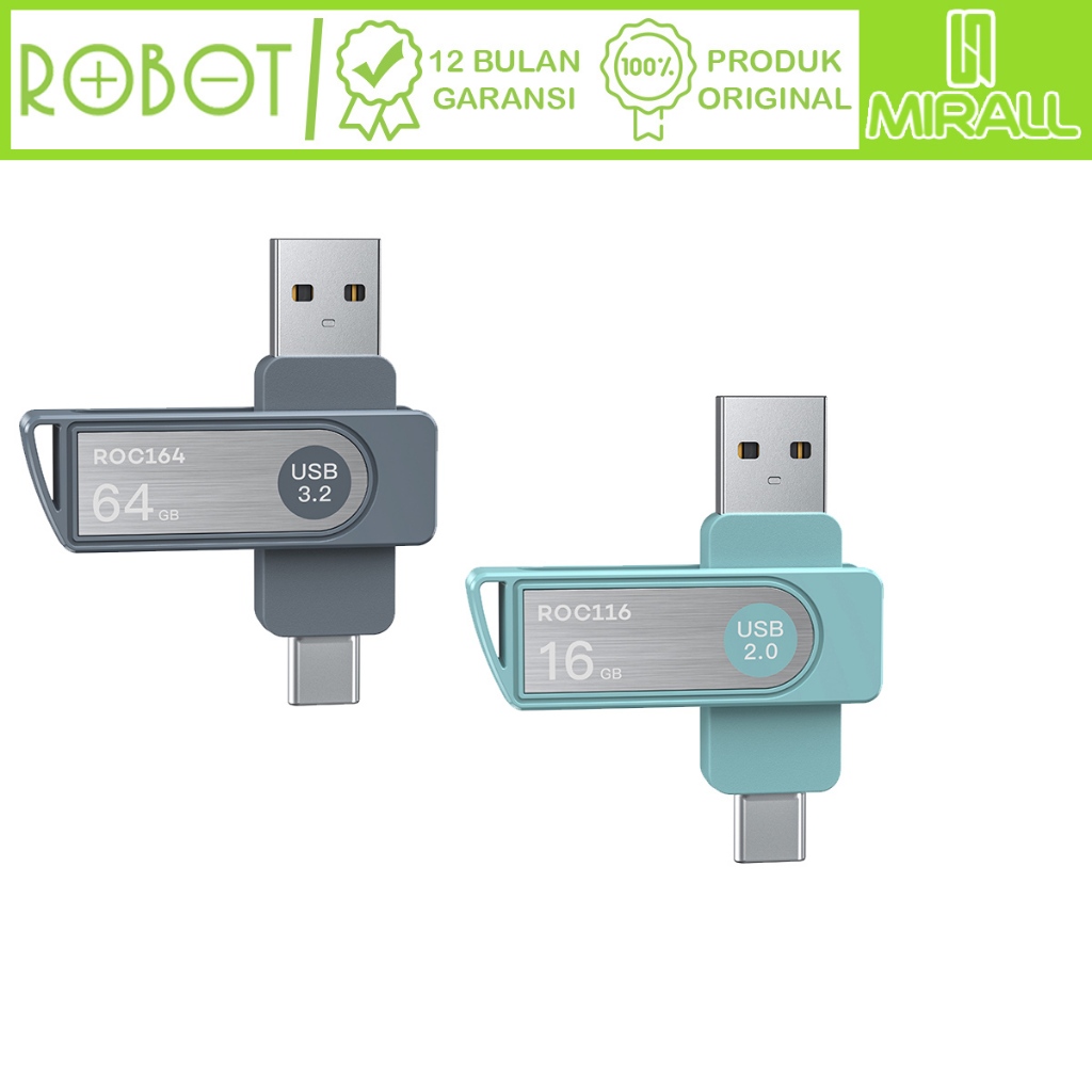 ROBOT ROCELA Flashdisk OTG 64GB 32GB 16GB 8GB U-Disks Dual Interface USB & Type-C สูงสุด 70mb/s ต้นฉ