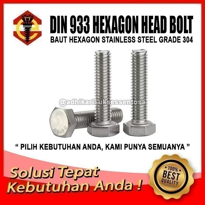 SS 304 / Bolt M30x180 / Hex Bolt Stainless M30 Pitch 3.5 Key 46