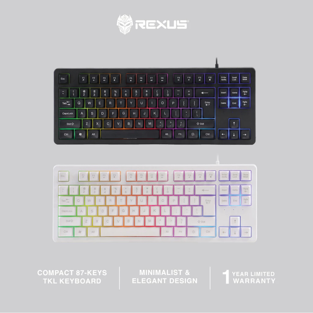 REXUS FORTRESS K9G TKL คีย์บอร์ดเกมมิ่ง 87 คีย์ 3 โหมด LED Rainbow RGB