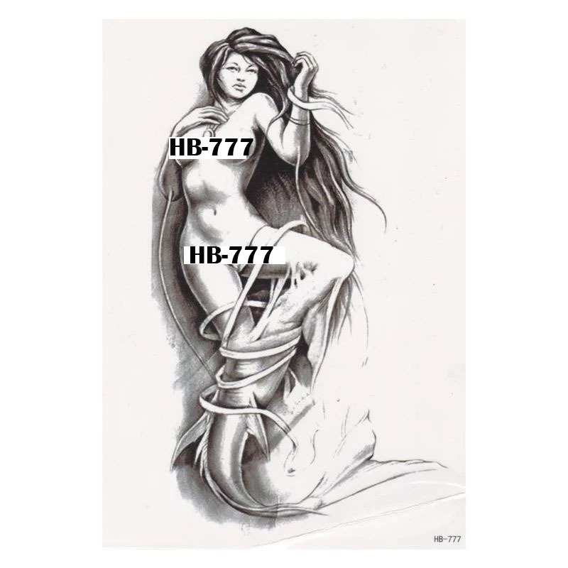 รอยสักชั่วคราว HB-777 สติ๊กเกอร์รอยสักผู้หญิง MERMAID TatOo ชั่วคราวยาวนาน 2-4 วัน กันน้ําขนาด 21x15