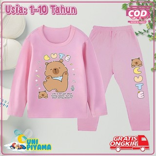 Baju Tidur Anak Capybara Lucu Stelan Panjang Anak Cewek atau Cowok usia 1-10Tahun 1705