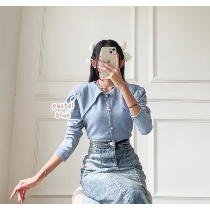 GURL PUFF TOP BLOUSE // PUFFY KNIT TOP ปุ่มวินเทจเกาหลี