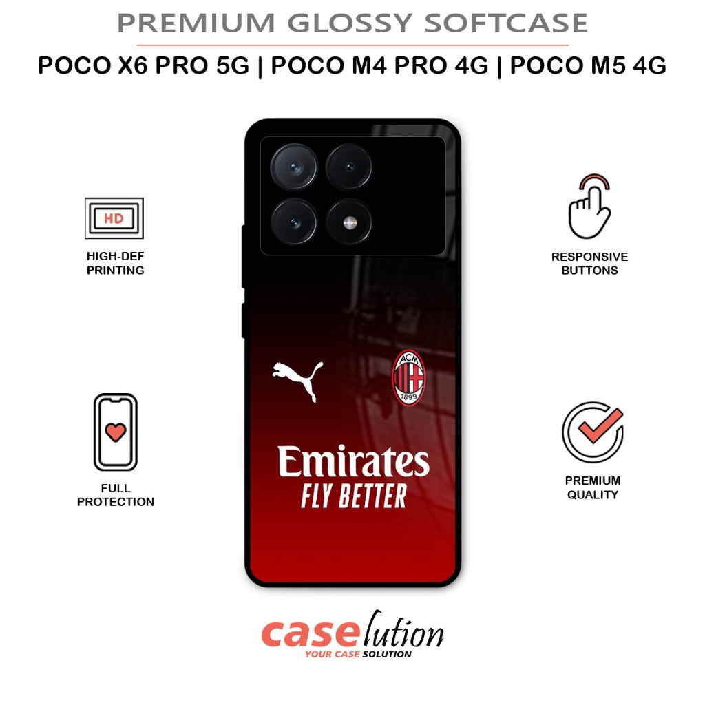 ซอฟท์เคสเคลือบเงาสําหรับ XIAOMI POCO X6 Pro 5G | POCO M4 Pro 4G | POCO M5 4G [AC Milan]