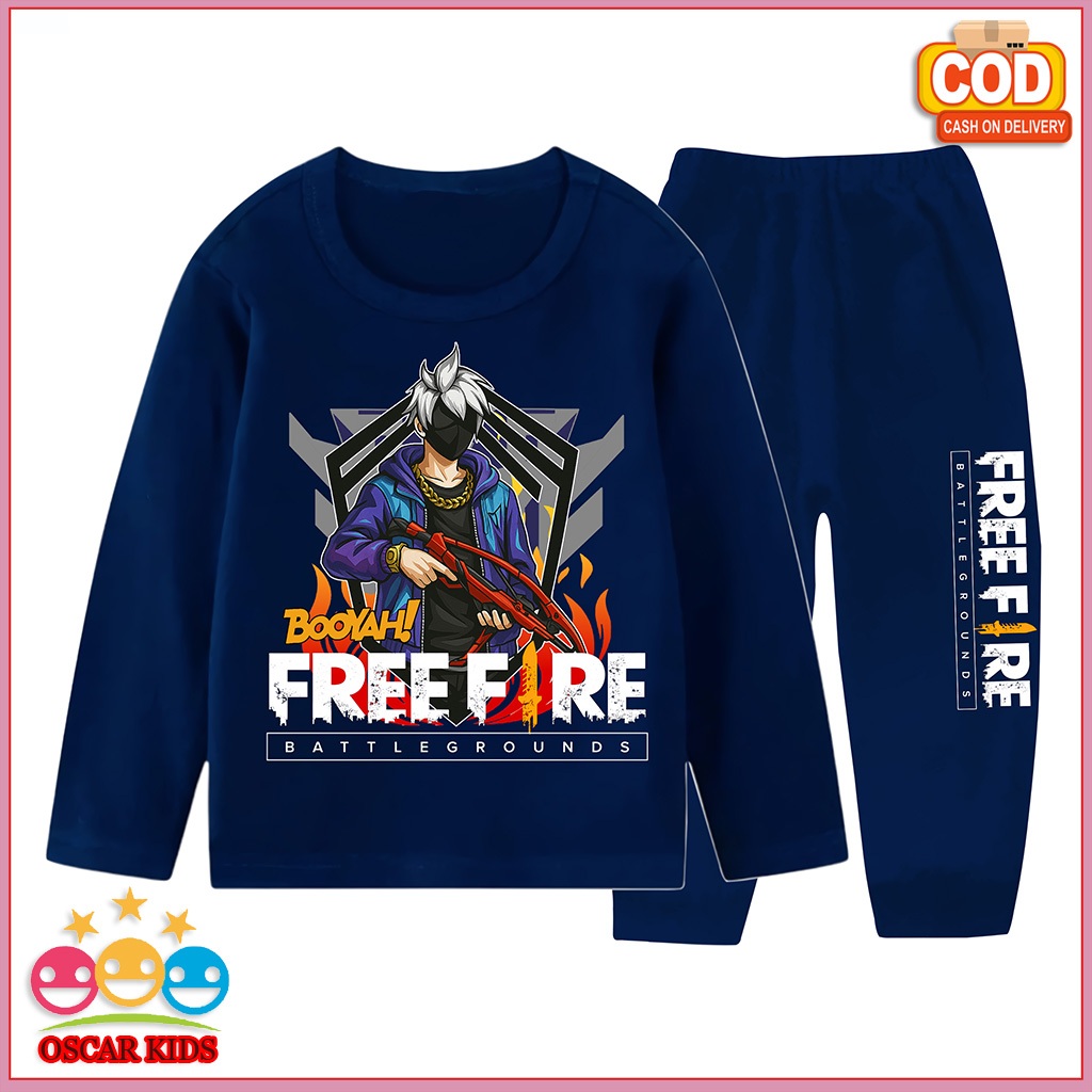 FF ชุดนอนชุดสูทสําหรับเด็กผู้ชาย Garena Free Fire กางเกงขายาวแขนยาว 3 ปี - 10 ปี