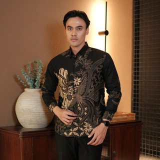 PEKSI HITAM Kemeja batik pria lengan panjang furing full katun slimfit