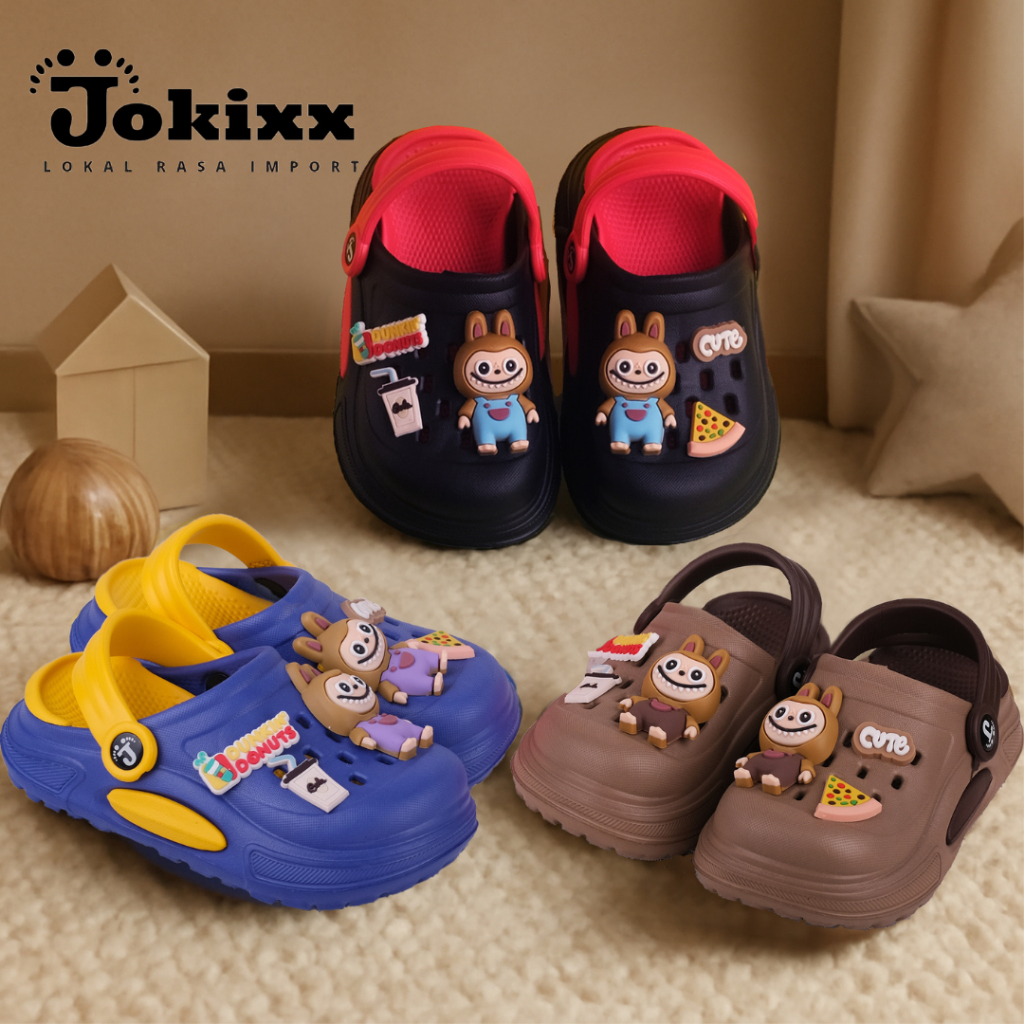 Jokox รองเท้าแตะ EVA Bakkao สําหรับเด็กผู้ชายพร้อมตัวอักษรฟักทองโดนัท 3 มิติ - น่ารัก นุ่ม และกันลื่