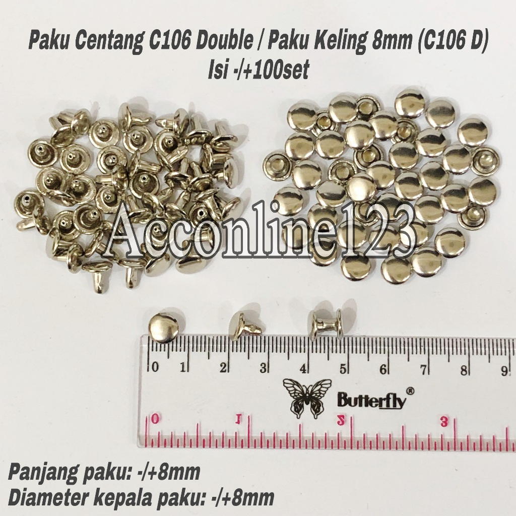 C106 Double Check Nails / 8mm Rivets (C106 D) เงินเนื้อหา -/+100 ชุด