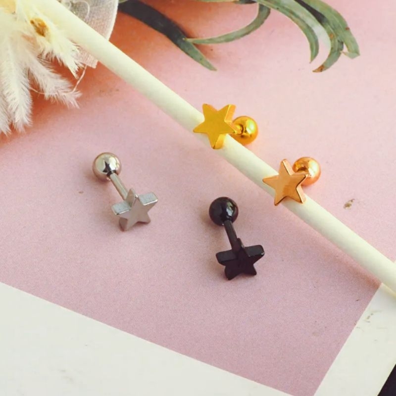 TITANIUM STAR BARBEL EARRINGS / TITANIUM EAR BARBEL / TITANIUM EAR EARRINGS / TITANIUM STAR BARBEL