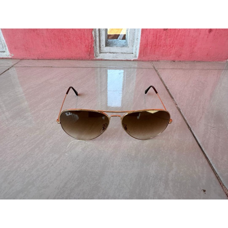 RAYBAN AVIATOR 3026 GOLD GLASSES BROWN GRADUUATED LENS มือสอง
