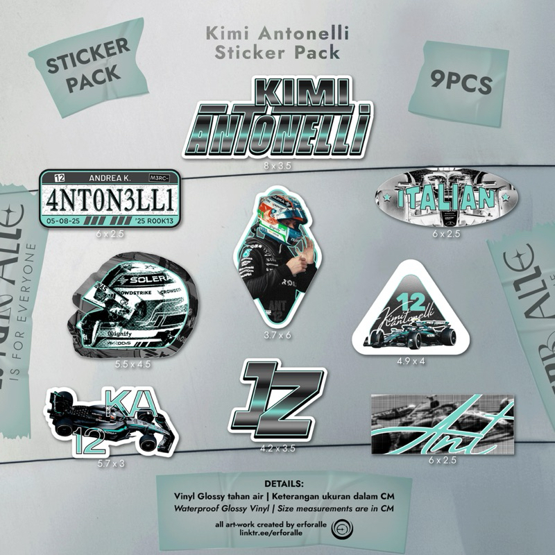 ชุดสติ๊กเกอร์ Kimi Antonelli [ลามิเนตเคลือบเงา 9 ชิ้น]