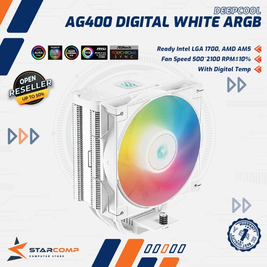 DEEPCOOL AG400 DIGITAL WHITE ARGB CPU COOLER