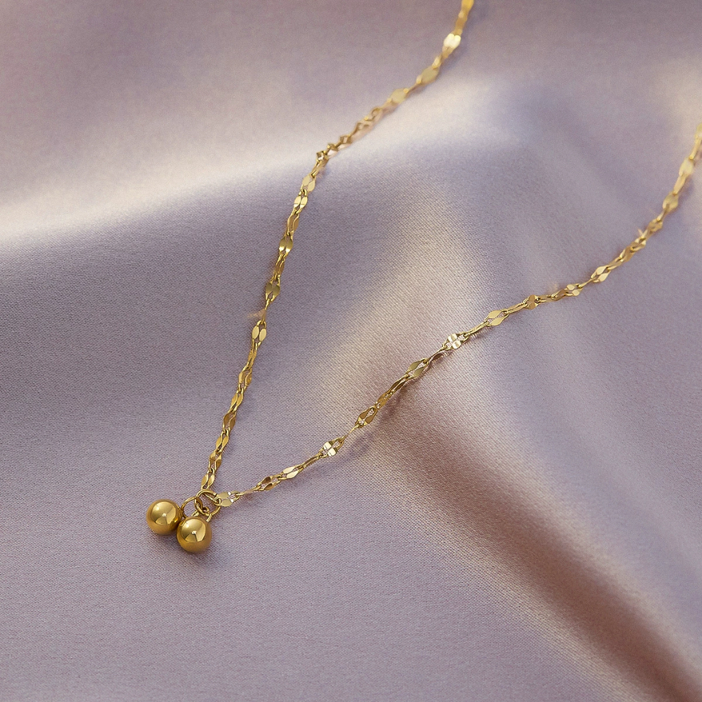 (85) สร้อยคอไทเทเนียมผู้หญิง Broken Coffee Ball Boba PTK-55