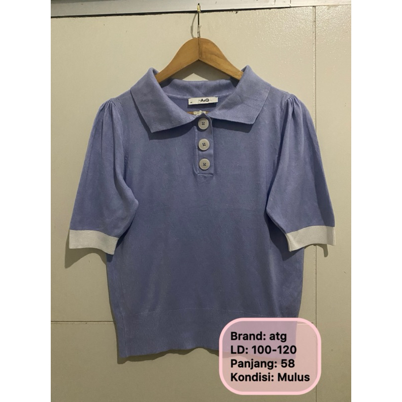 UNGU Preloved เสื้อถักสีม่วงอ่อนพร้อมปุ่มคอปกสไตล์เกาหลี AtG