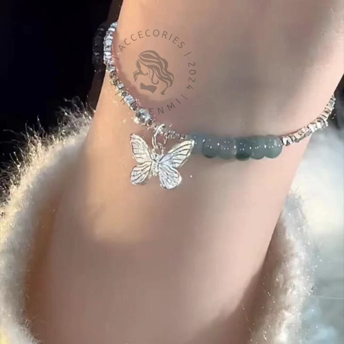 HG071 หวานบางเงินลูกปัดสร้อยข้อมือผีเสื้อ y2k สไตล์เกาหลีญี่ปุ่น Wibu คอสเพลย์สร้อยข้อมือทุกวัน