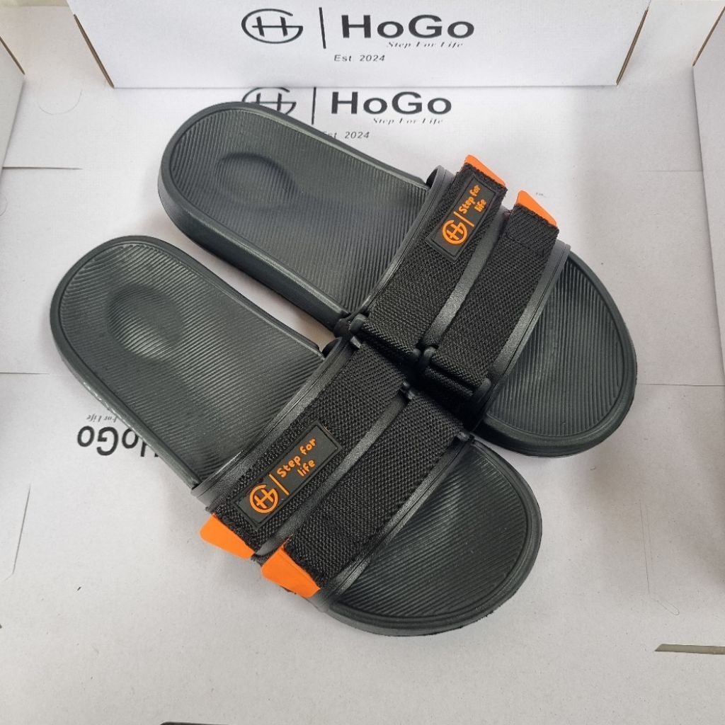 รองเท้าแตะสไลด์ผู้ชาย Hogo สีดําและสีส้ม TPR สายรัดด้านบน