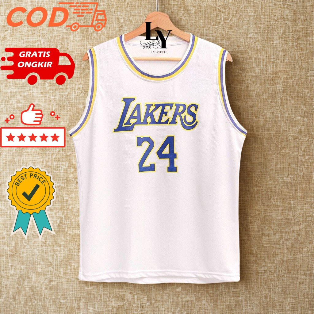 โกดัง kobe bry4nt kb24 Llak3RS 24 สีขาว swingman Jersey ผู้ชายผู้หญิงเสื้อบาสเก็ตบอล