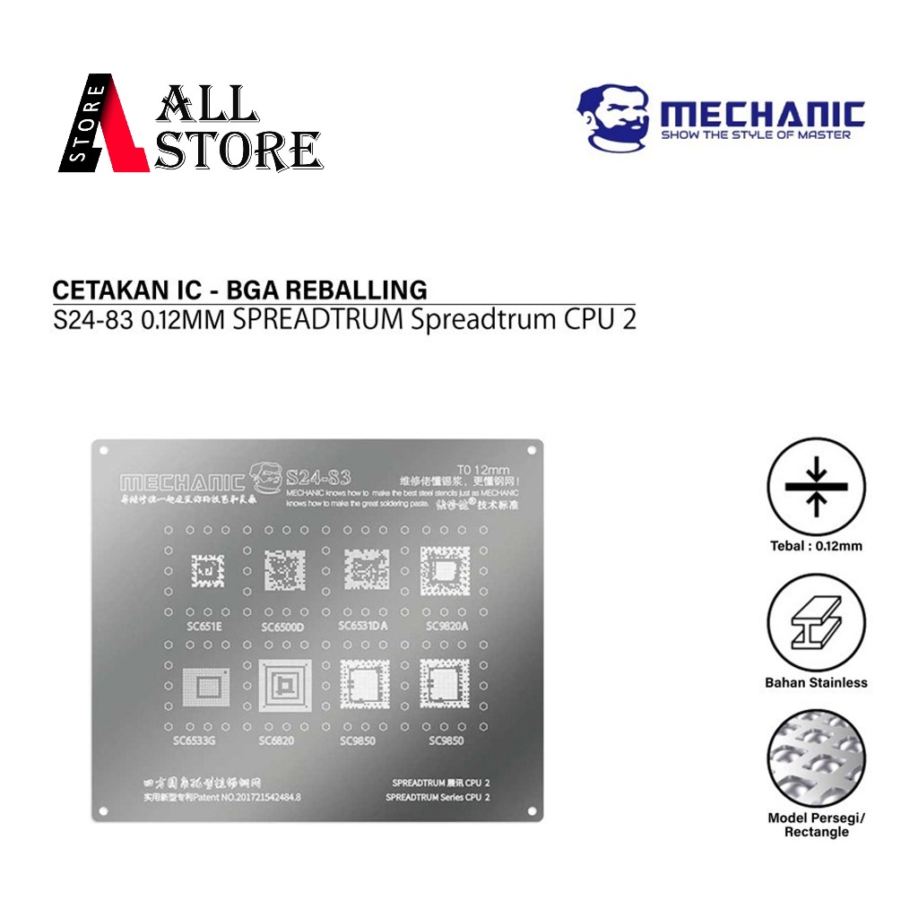 ช่าง S24-83 0.12MM SPREAD IC MOLD สําหรับ CPU 2:SC651E/SC6500D/SC6531D A/SC9820A/SC6533G/SC6820/SC98