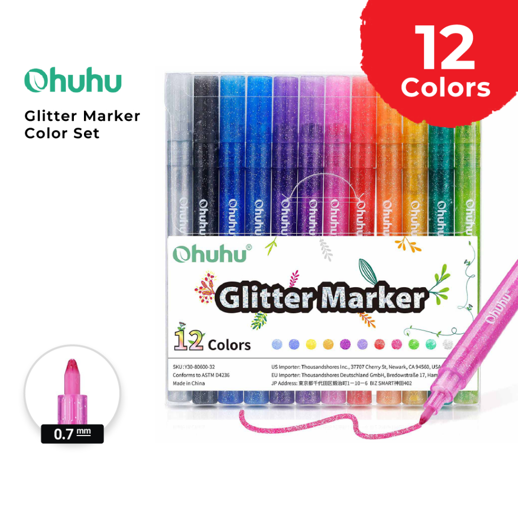 OHUHU ปากกามาร์กเกอร์กลิตเตอร์ 12 สี