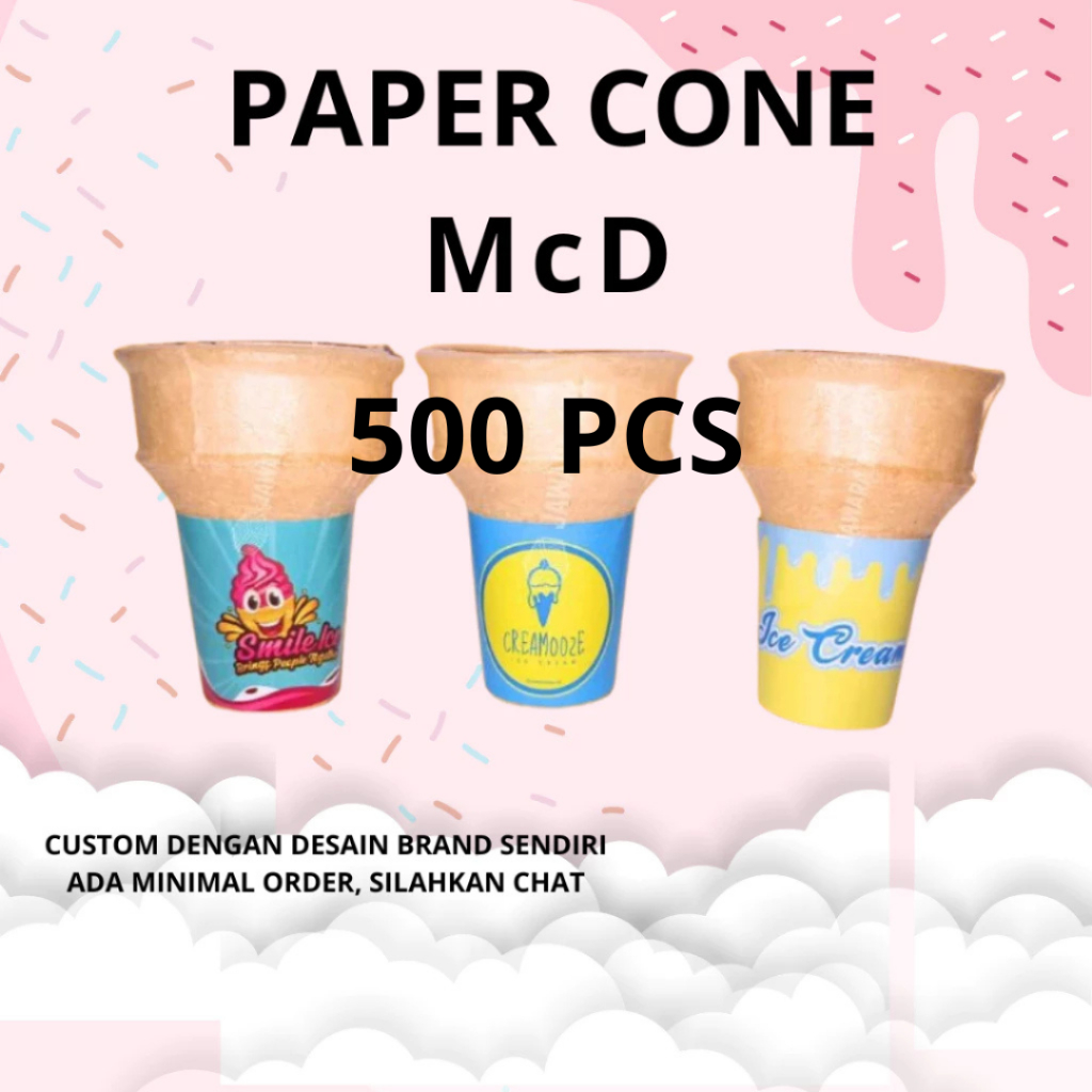 (500 ชิ้น) Paper Cone Flat Handle Cone ไอศกรีม McD