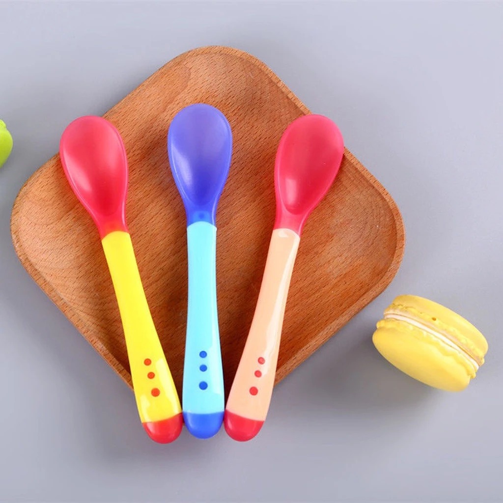 BABY TABLESPOONS / SILICONE HEAT Sensor SPOONS และ FORKS / BABY EATING UTENSILS