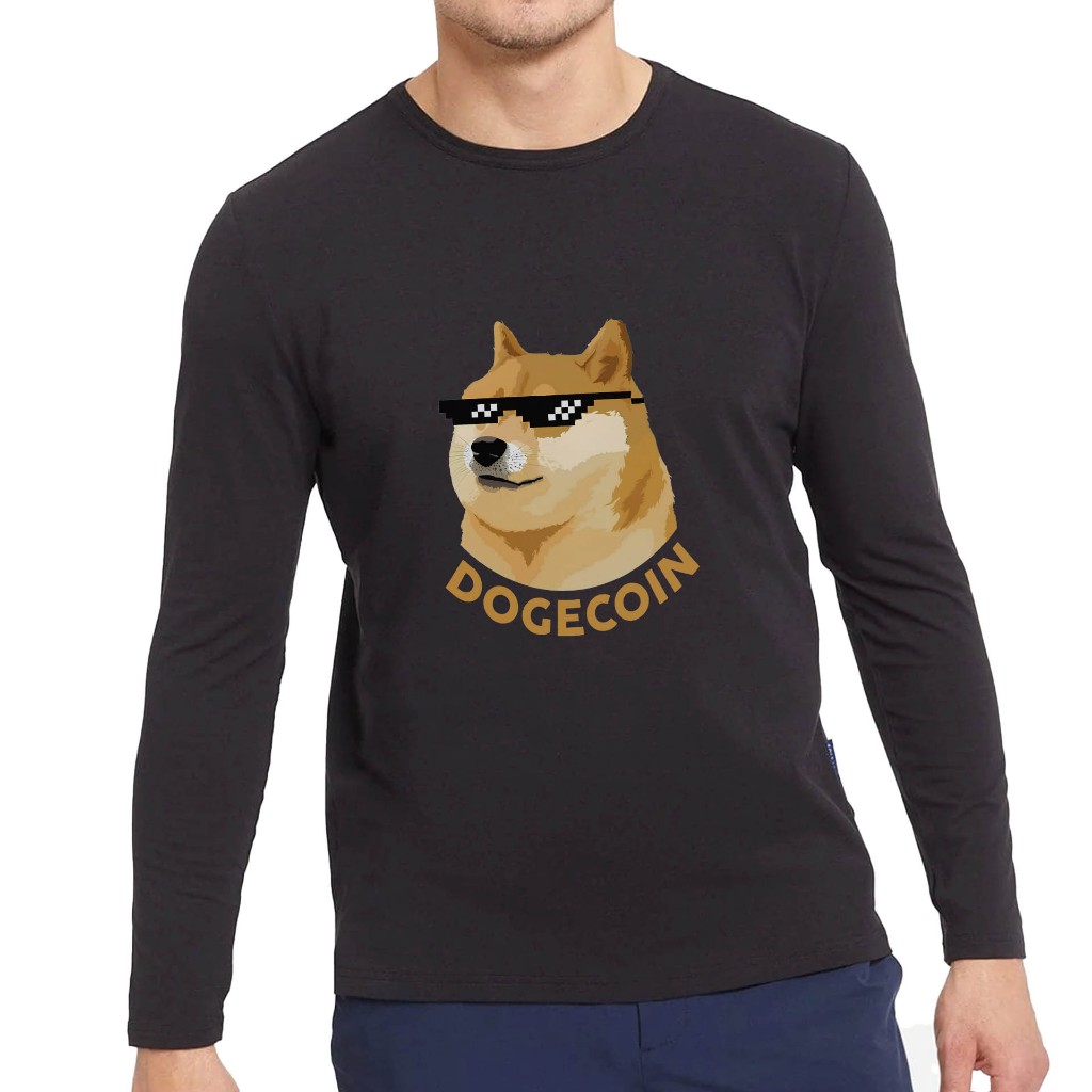 DOGECOIN Doge Meme Coin Cotton Combed เสื้อยืดแขนยาวพรีเมี่ยม