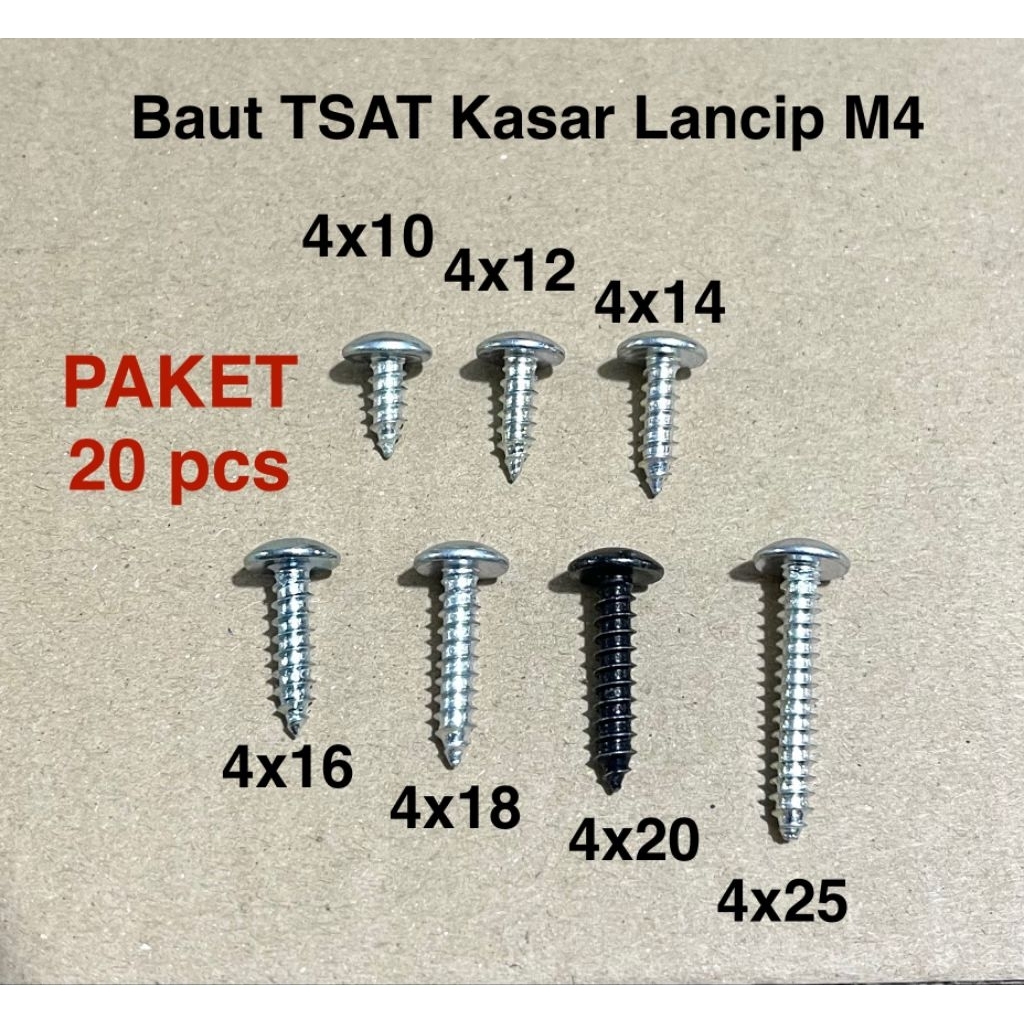 แพ็คเกจมีสลักเกลียวหยาบ แหลม TSAT 20 ชิ้น M4x10 4x12 4x14 4x16 4x18 4x20 4x25