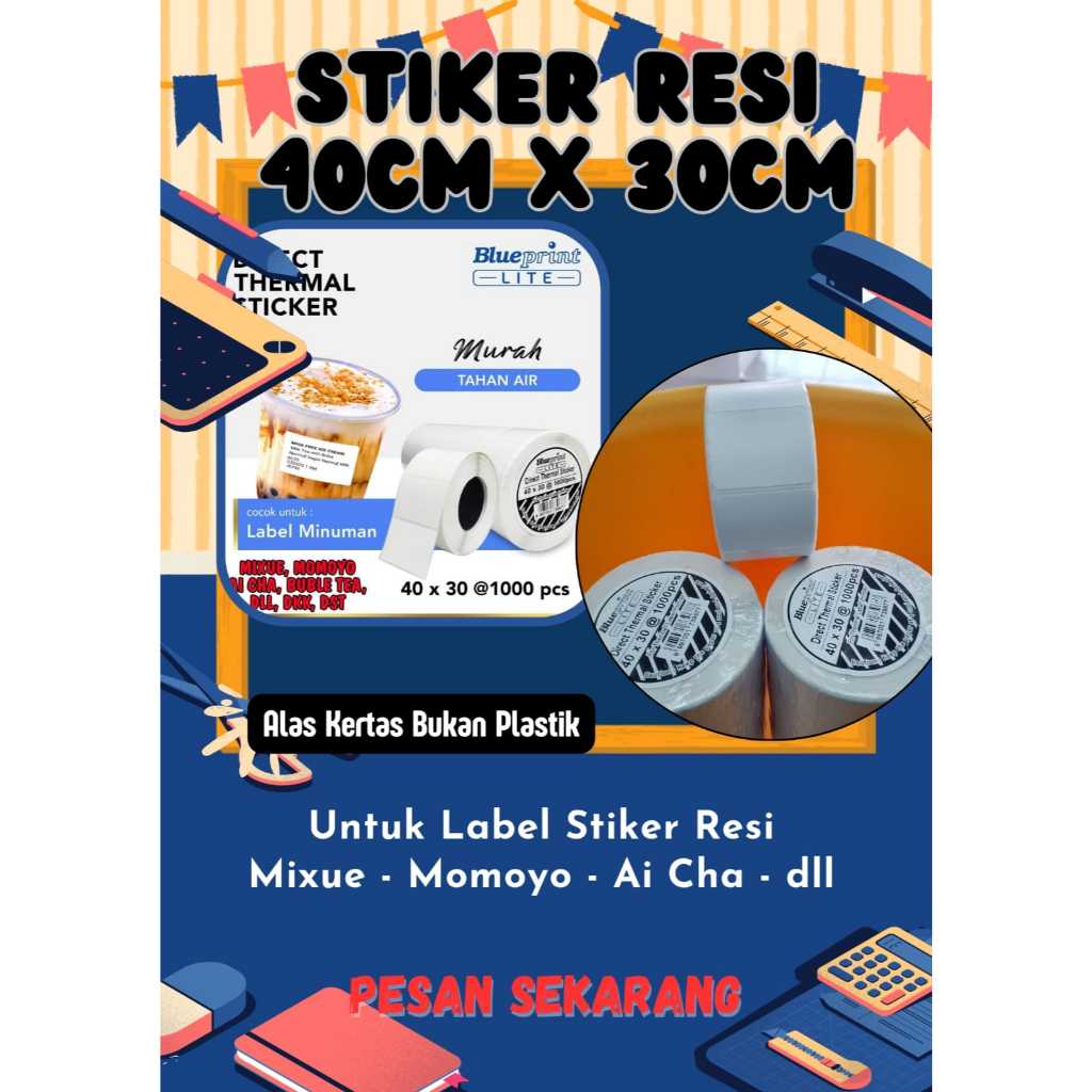 ป้ายใบเสร็จรับเงินสติกเกอร์ความร้อน 40X30MM 1 ม้วนบรรจุ 1000 ชิ้นฐานกระดาษสําหรับ Mixue Momoyo AiCha