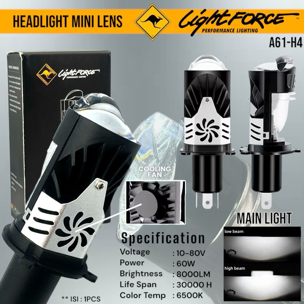 (A61) ไฟหน้าเลนส์ขนาดเล็ก A61 LIGHTFORCE H4 Plus Universal Car Motorcycle Fan