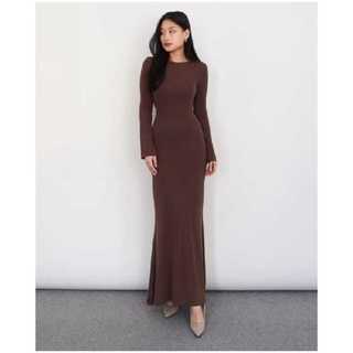 Long Dress knit rajut pres body Lengan Panjang Long Basic Slim Fit Dress bodycon Wanita korean style Gaun Wanita Rib Knit Casual Basic Fitted Fit Body