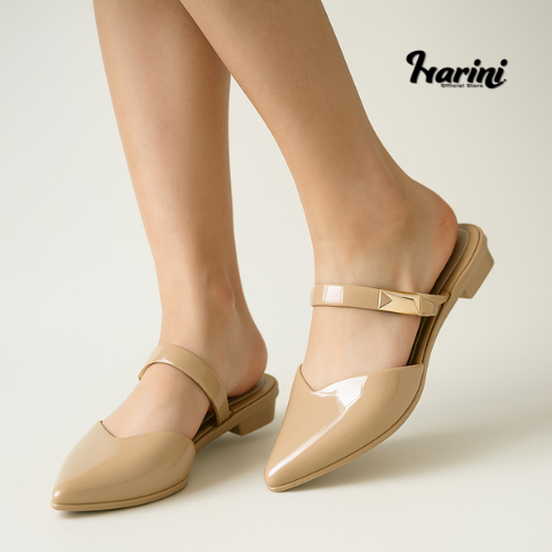 รองเท้าทํางานผู้หญิงนําเข้าหรูหรามันวาว, รองเท้าส้นแบนอินเทรนด์, รองเท้าแตะยาง Jelly Balance L633-7