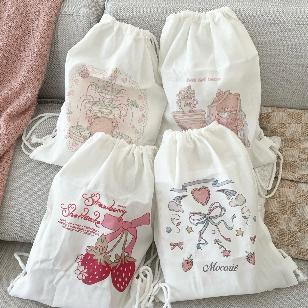 Mocorie - Odette coquette Ribbon Drawstring Bag / coquette Bow Drawstring Bag / Pink Ribbon coquette